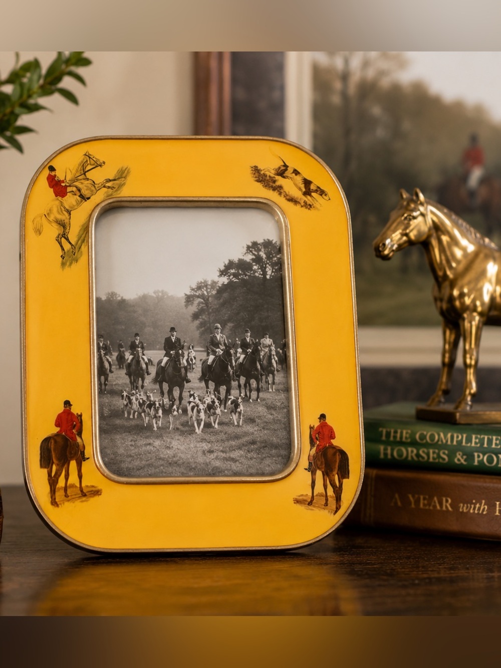 Vintage Fox Hunt Equestrian Enamel Picture Frame 40s